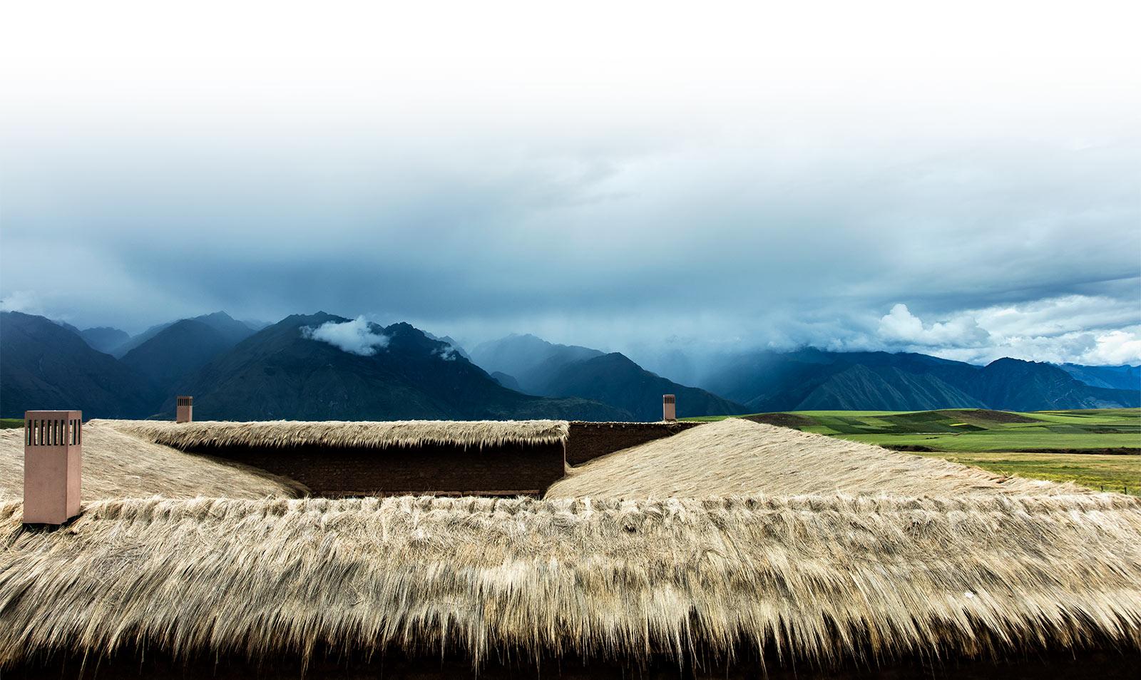 The roof of Mil Centro, surrounded by the Andean landscapes of Peru's Sacred Valley.